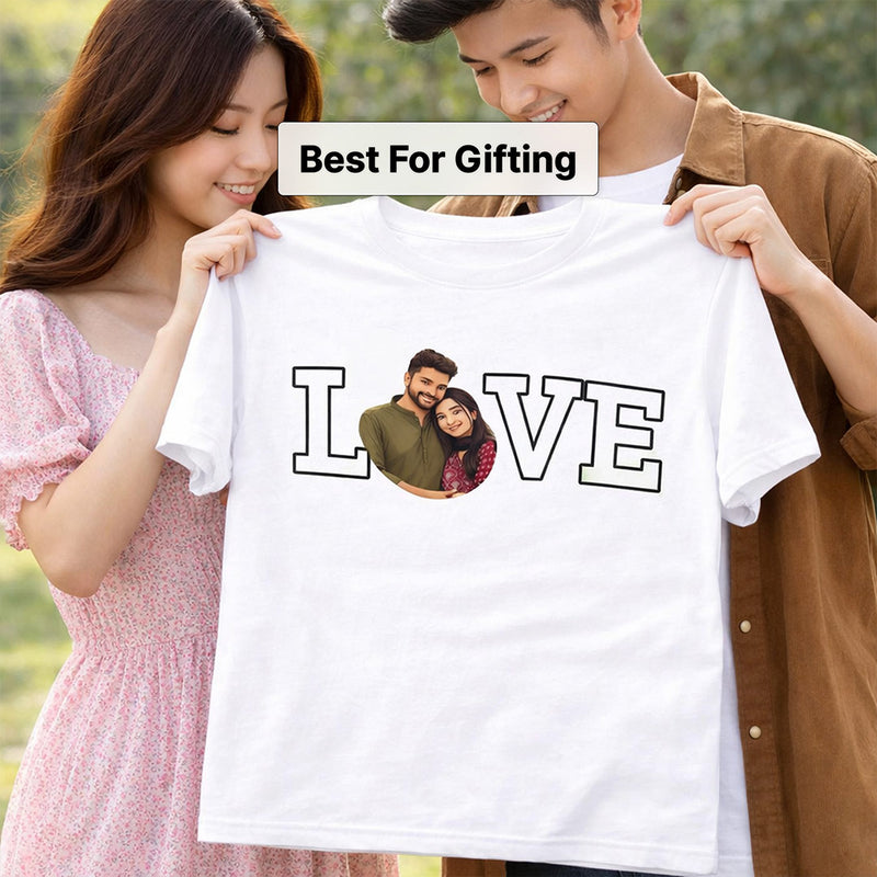 Personalized LOVE Photo Print White T-Shirt