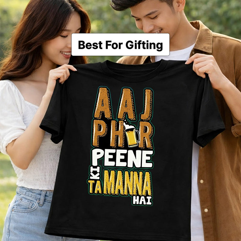Aaj Phir Peene Ki Tammanah Hai Printed Black T-Shirt