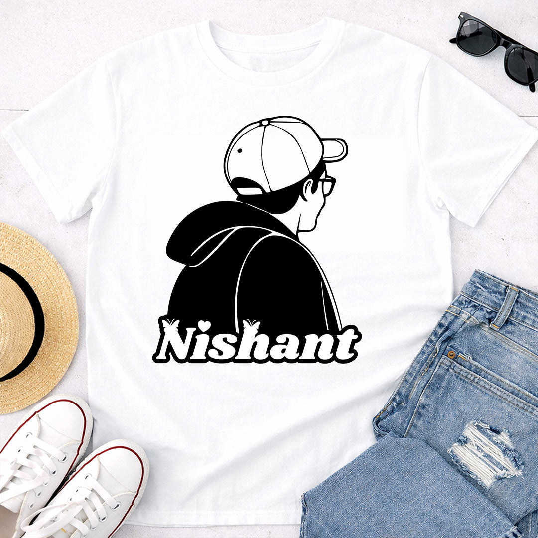 Personalized Boy Silhouette Name Print White T-Shirt – Custom Unisex Casual Tee | Love Craft Gifts