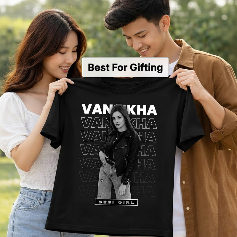 Personalized Desi Girl Name & Photo Black T-Shirt