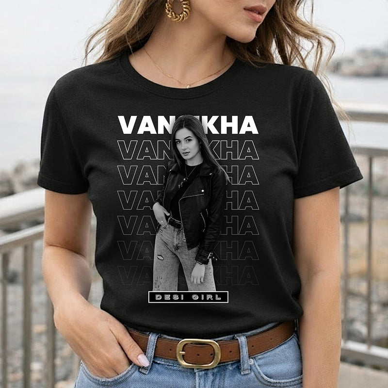 Personalized Desi Girl Name & Photo Black T-Shirt