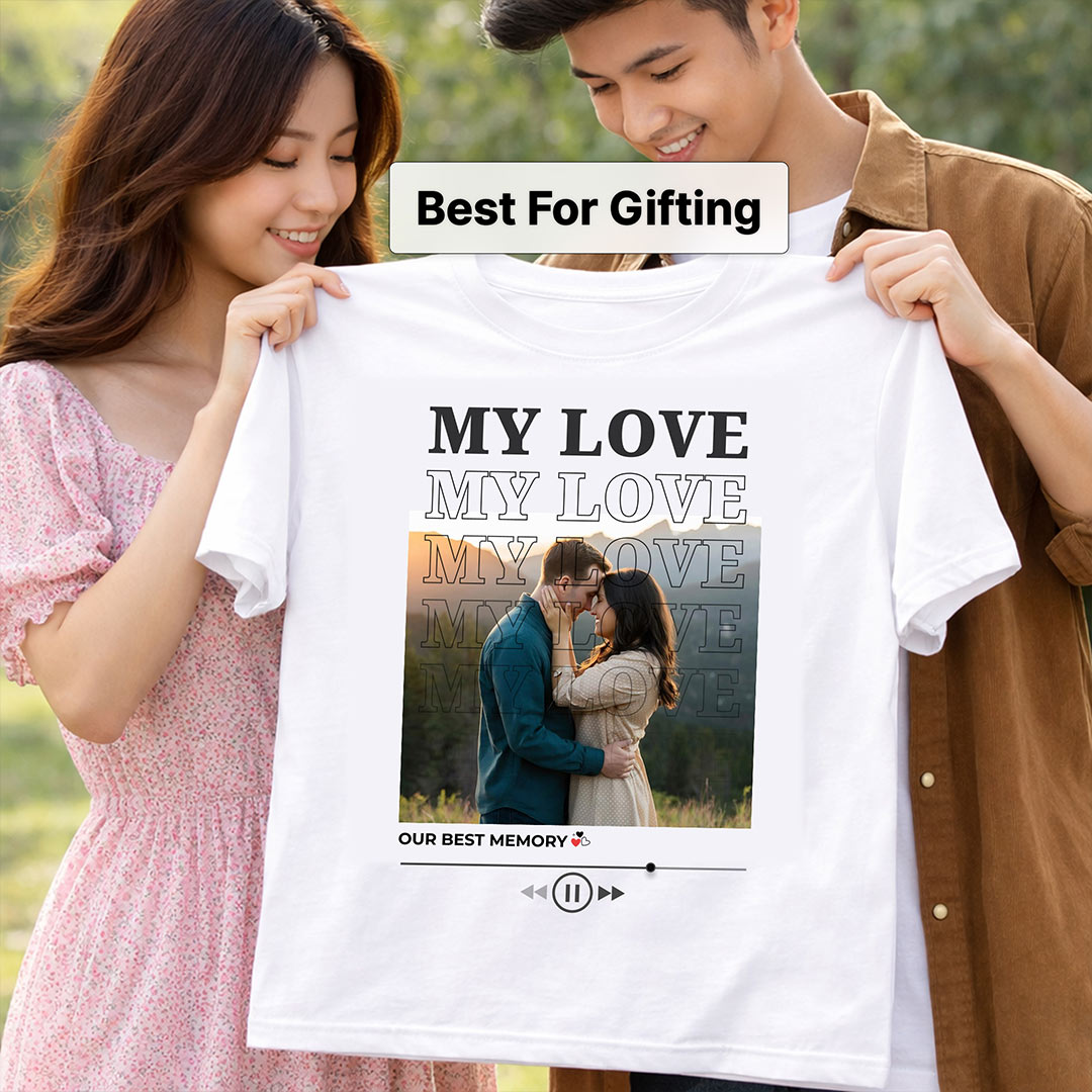 Personalized My Love Couple Photo White T-Shirt – Custom Memory Print | Love Craft Gifts