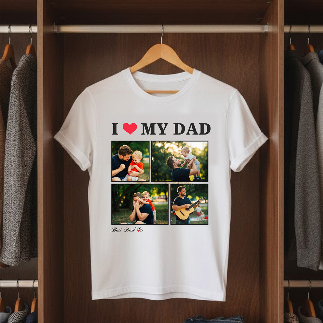 I Love My Dad Personalized Photo Collage T-Shirt