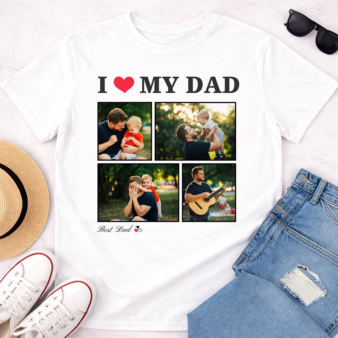 I Love My Dad Personalized Photo Collage T-Shirt
