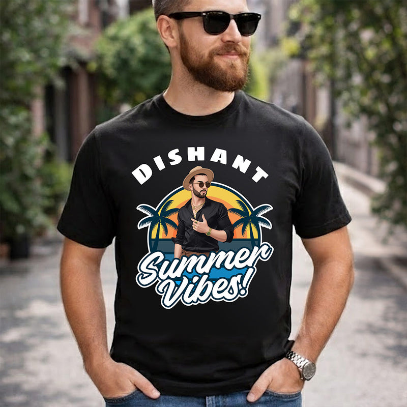 Personalized Summer Vibes Black T-Shirt