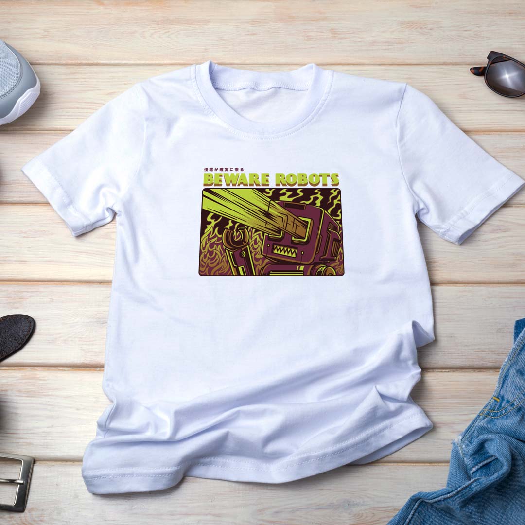 Beware Robots Printed T-shirt | Love Craft Gifts