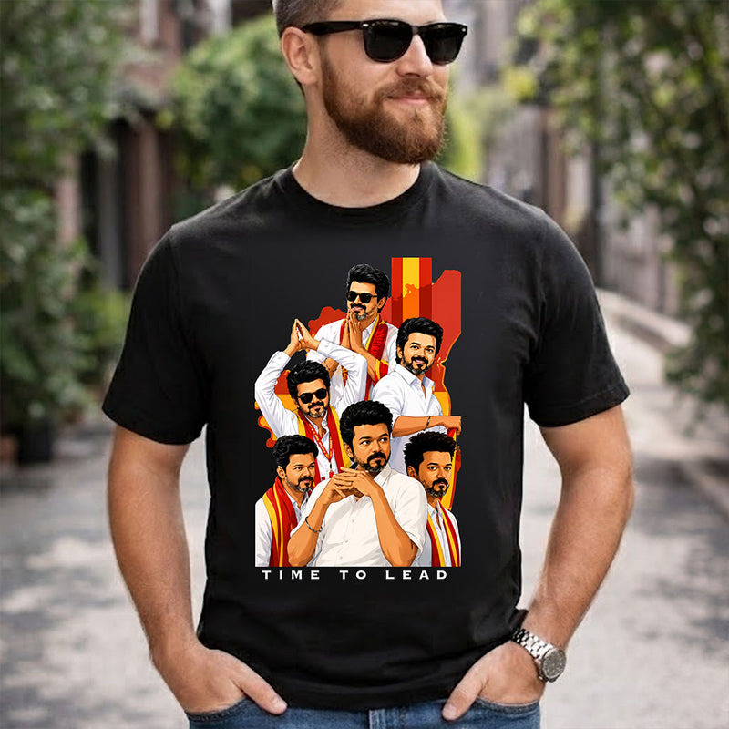 Time To Lead Vijay Political Graphic T-Shirt for Men & Women | Tamil Pride Fanwear Streetwear Tee Inspired by Leadership & Mass Culture - Black | Available in S, M, L, XL & XXL | Love Craft Gifts™