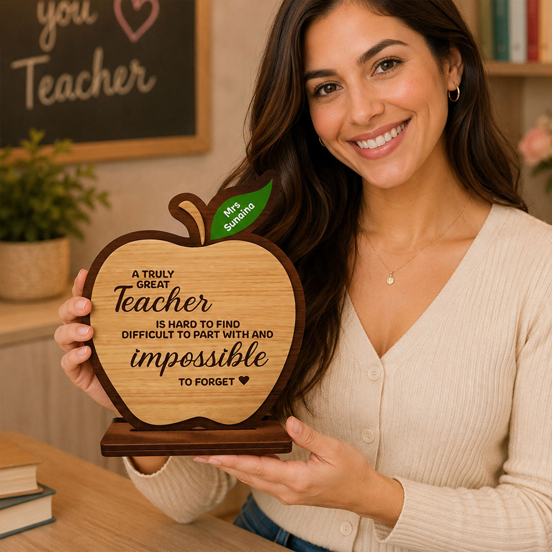 Personalized Teacher Appreciation Wooden Table Top 7x6" | Custom Teacher Thank You Gift Stand for Teachers Day & Farewell | Love Craft Gifts™
