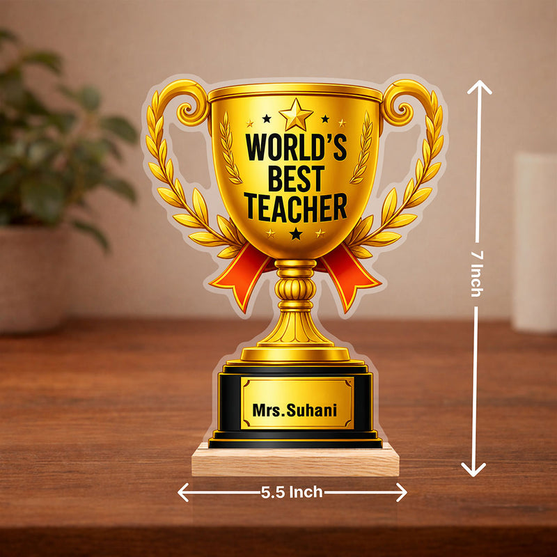 Personalized World’s Best Teacher Trophy Gift 7x5.5 Inch | Custom Name Teacher Appreciation Wooden Trophy | Love Craft Gifts™