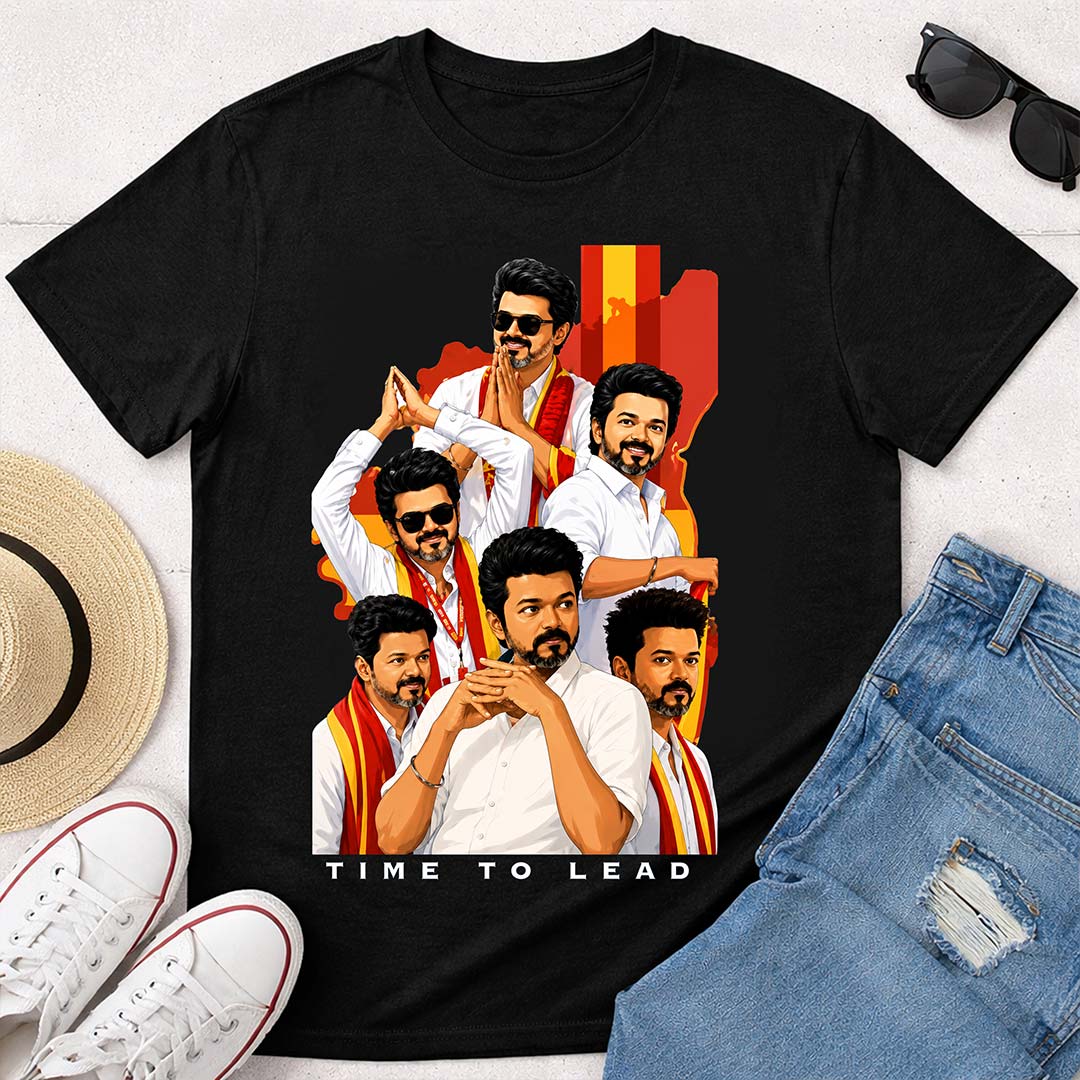 Time To Lead Vijay Political Graphic T-Shirt for Men & Women | Tamil Pride Fanwear Streetwear Tee Inspired by Leadership & Mass Culture - Black | Available in S, M, L, XL & XXL | Love Craft Gifts™