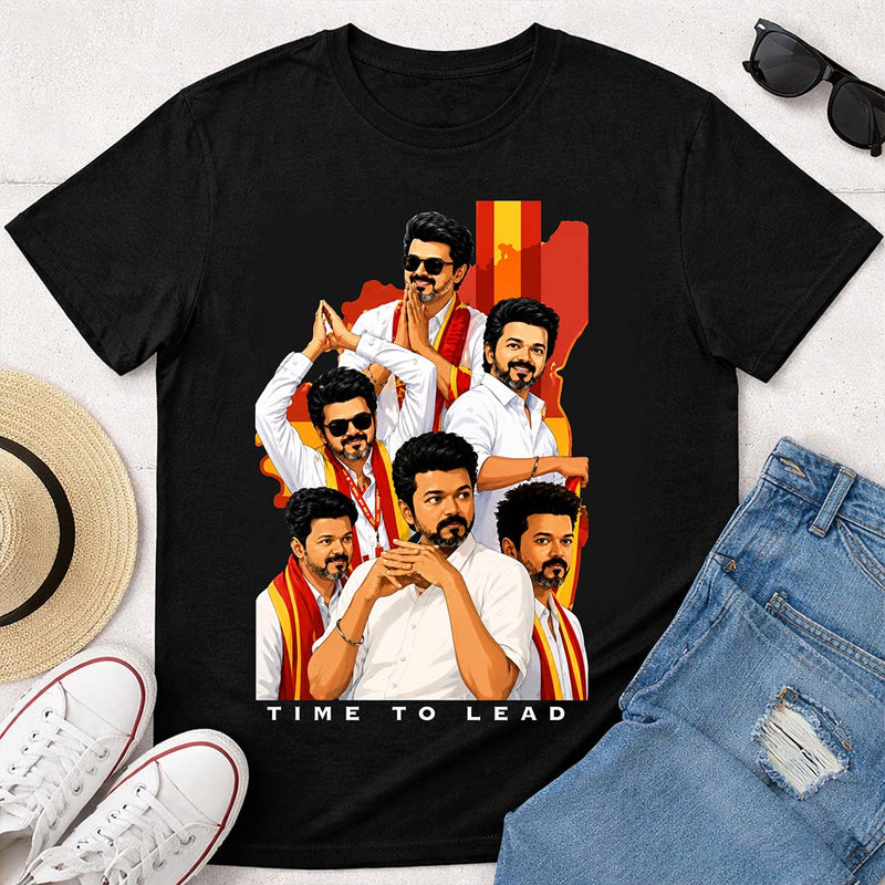Time To Lead Vijay Political Graphic T-Shirt for Men & Women | Tamil Pride Fanwear Streetwear Tee Inspired by Leadership & Mass Culture - Black | Available in S, M, L, XL & XXL | Love Craft Gifts™
