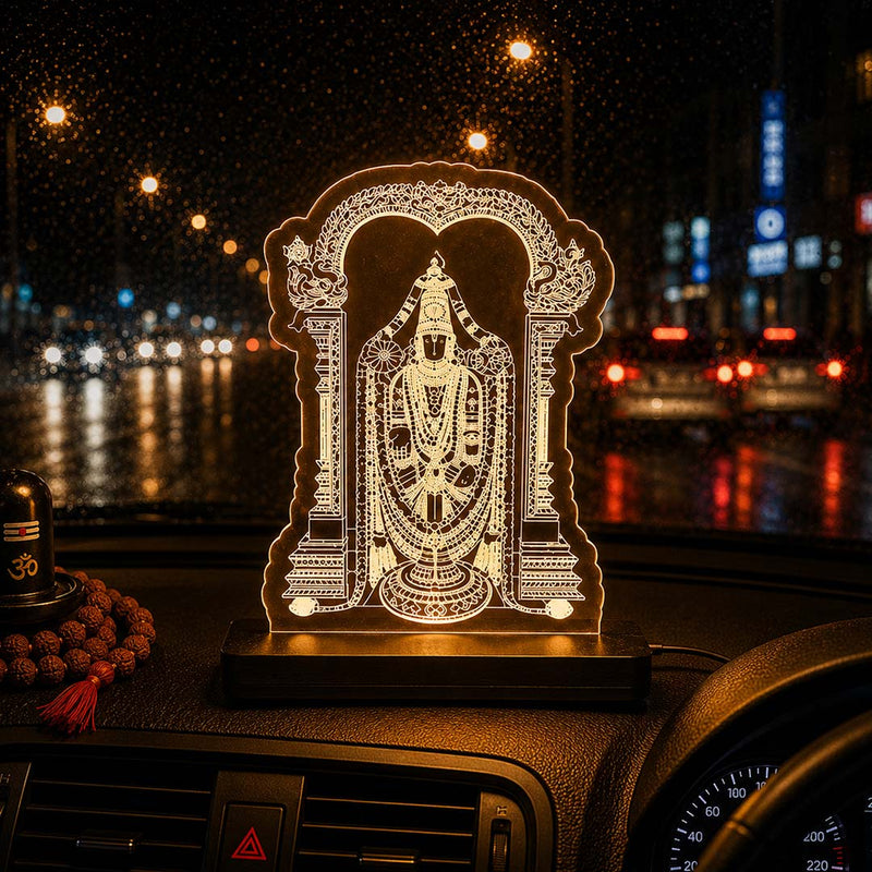 Tirupati Balaji LED Acrylic Lamp – Lord Venkateswara Divine Night Light for Home Temple, Spiritual Decor & Religious Gift | LoveCraftGifts™