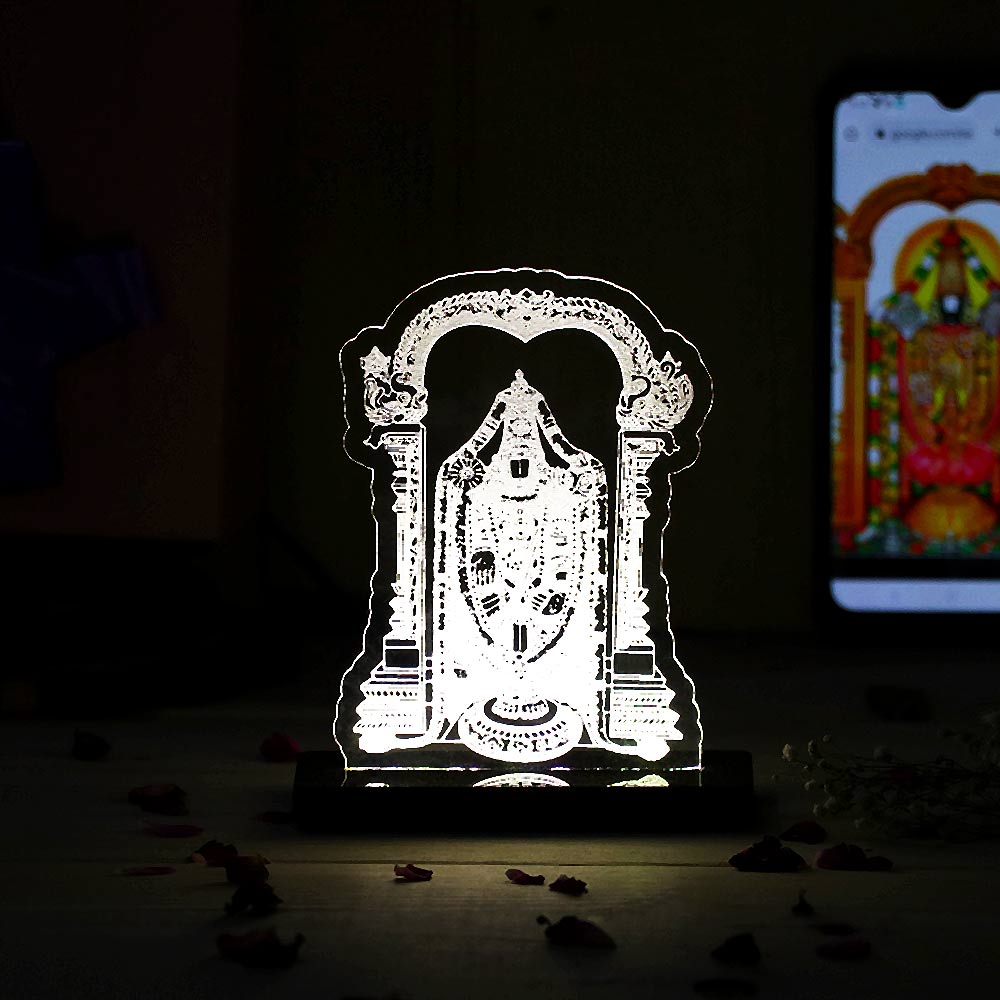 Tirupati Balaji LED Acrylic Lamp – Lord Venkateswara Divine Night Light for Home Temple, Spiritual Decor & Religious Gift | LoveCraftGifts™