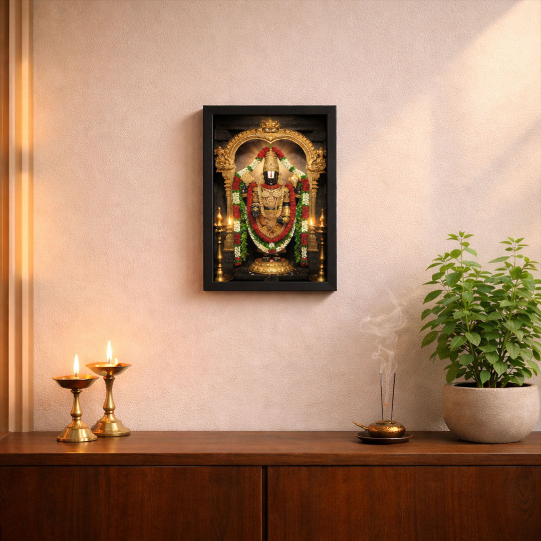 Lord Venkateswara Balaji Spiritual Wall Frame – Tirupati Balaji Devotional Temple Wall Art | Love Craft Gifts