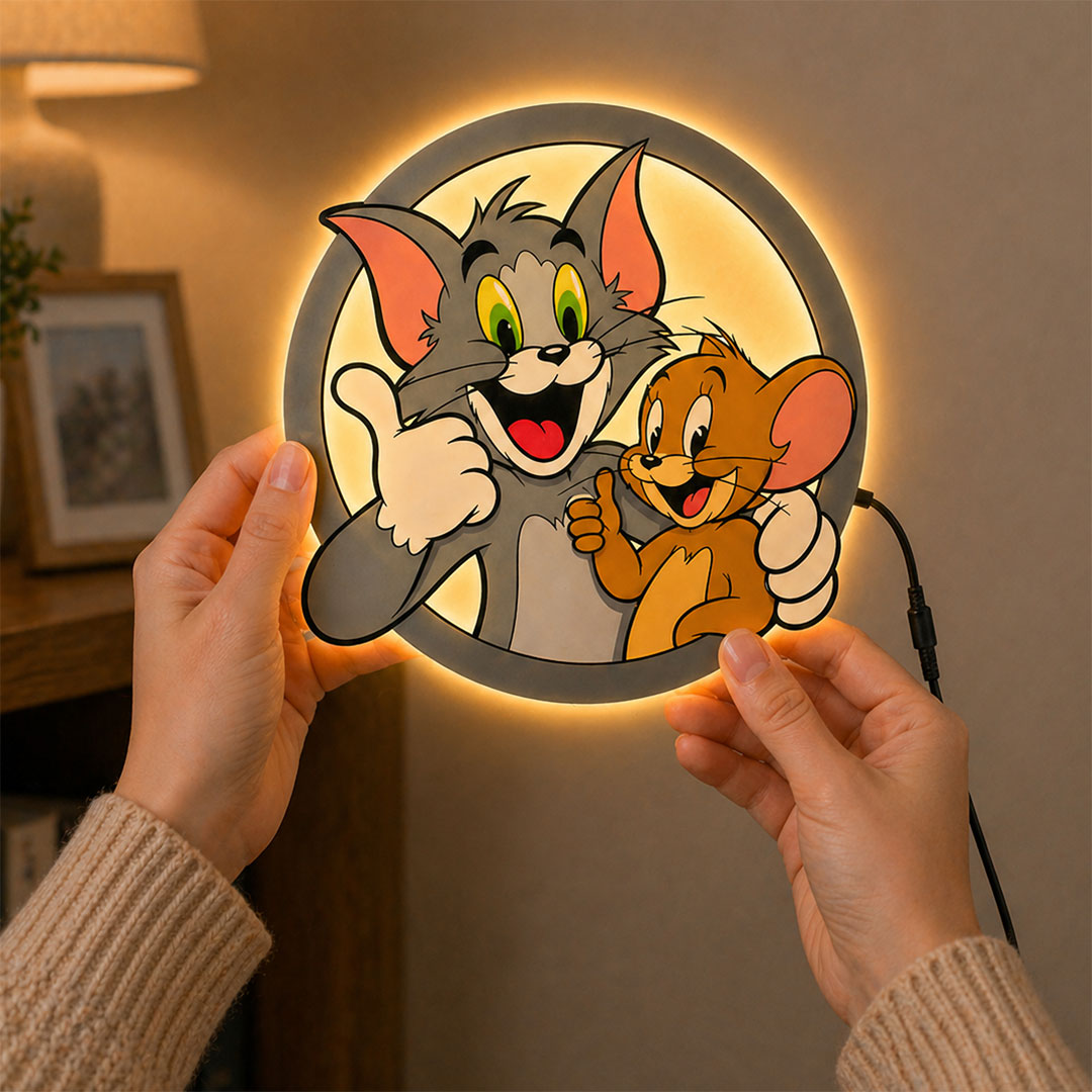 Tom & Jerry LED Wall Light | Cartoon Night Lamp Gift for Kids, Couples & Cartoon Lovers - 11x11" | Love Craft Gifts™