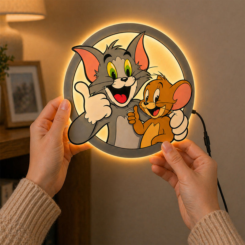 Tom & Jerry LED Wall Light | Cartoon Night Lamp Gift for Kids, Couples & Cartoon Lovers - 11x11" | Love Craft Gifts™