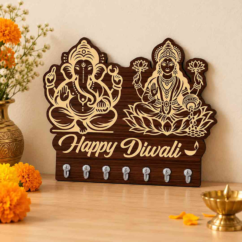 Traditional Diwali Key Holder with Lord Ganesha, Lakshmi & Diya Design | Love Craft Gifts™