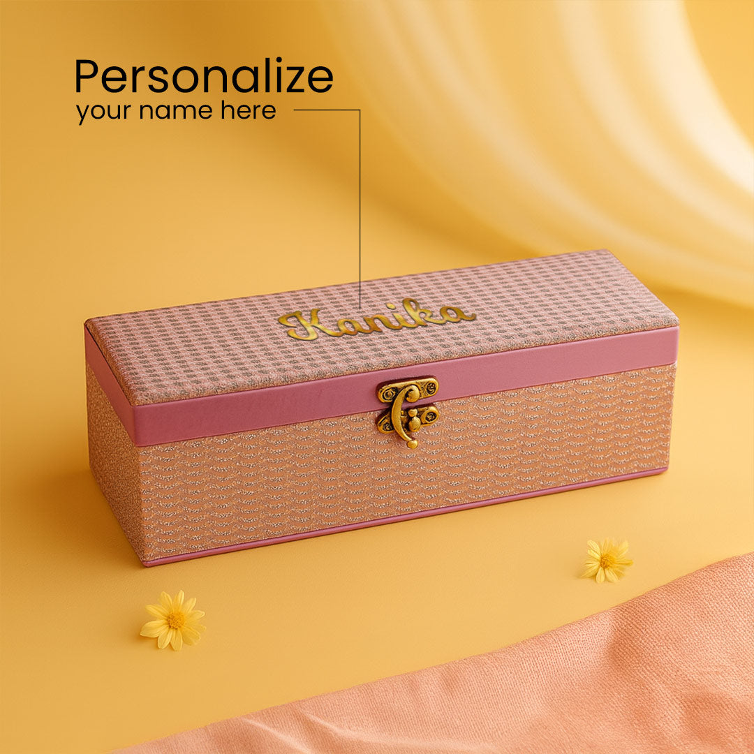 Personalized Pink Traditional Bangle Box – Long Rectangular Design | Love Craft Gifts