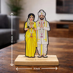 Personalized South Indian Wedding Couple Wooden Stand – Custom Photo Cartoon Wedding Gift Frame (4 × 8 Inch) | Love Craft Gifts