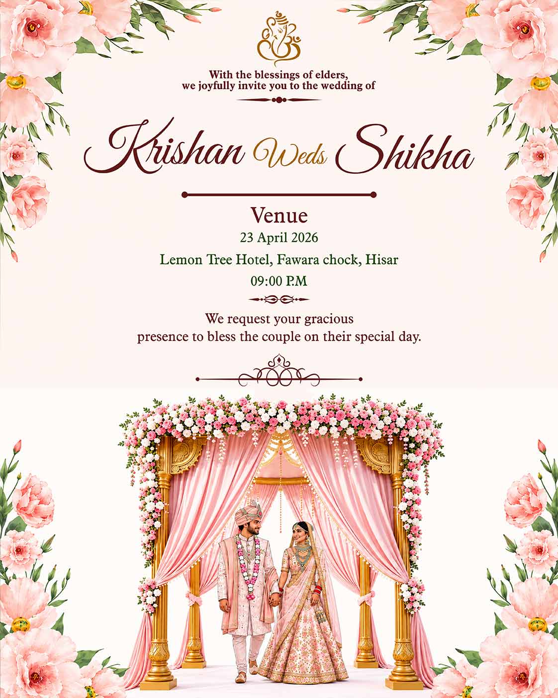 Personalized Shubh Vivaah Digital Invitation Card | Custom Couple Details & Marriage Ceremony Information | Elegant Hindu E-Invite Design | Love Craft Gifts™