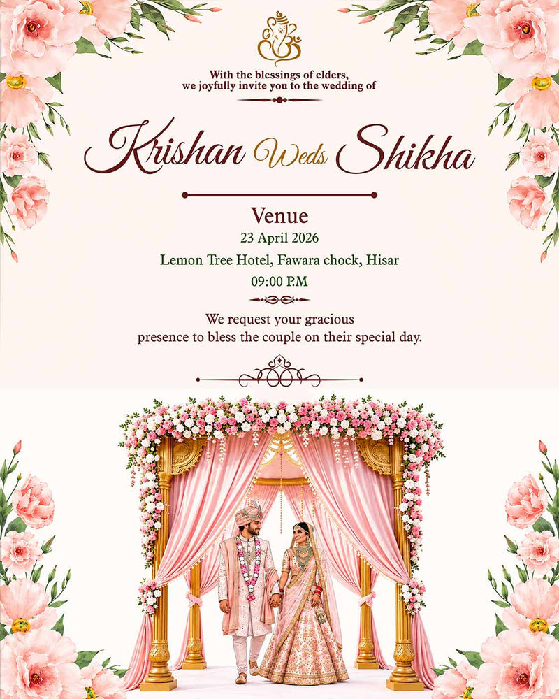 Personalized Shubh Vivaah Digital Invitation Card | Custom Couple Details & Marriage Ceremony Information | Elegant Hindu E-Invite Design | Love Craft Gifts™