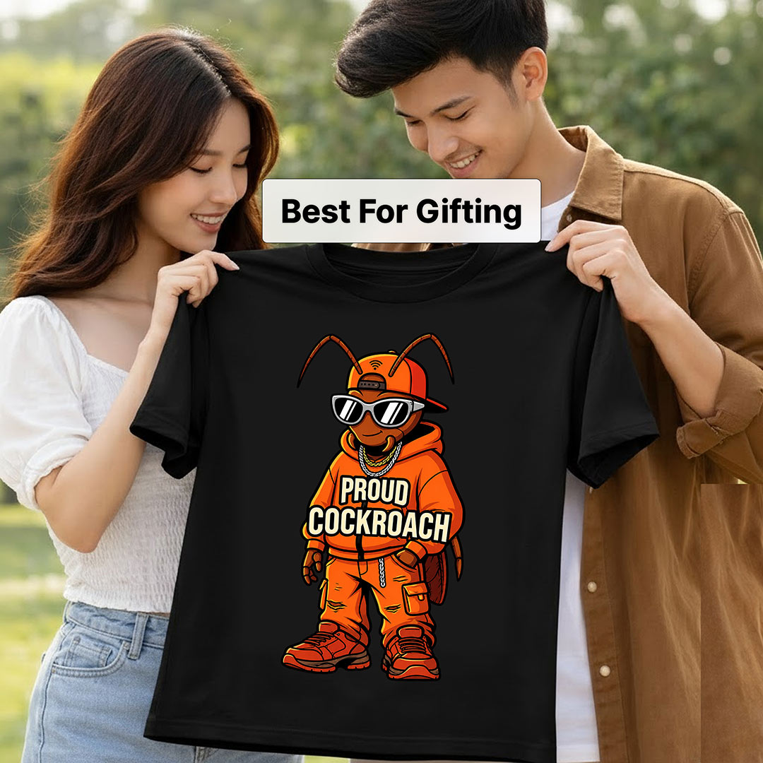 Proud Cockroach Graphic T-Shirt for Men & Women | Viral Gen Z Satirical Streetwear Tee Inspired by Internet Meme Culture - Black | Available in S, M, L, XL & XXL | Love Craft Gifts™