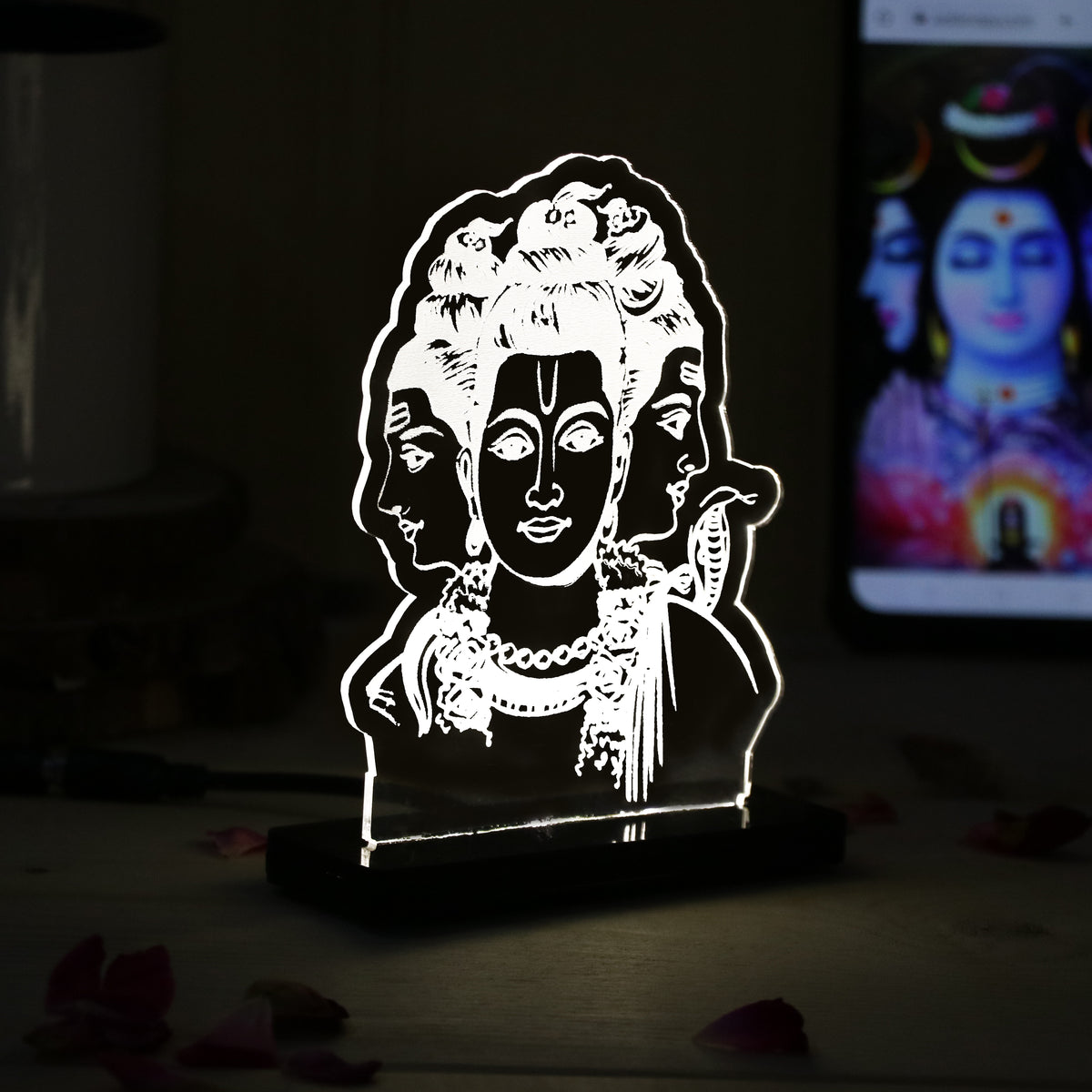 Lord Brahma LED Car Dashboard Lamp – Premium Trimurti Acrylic LED Light for Car Dashboard, Home Temple Decor, Spiritual Gift for Devotees | LoveCraftGifts™