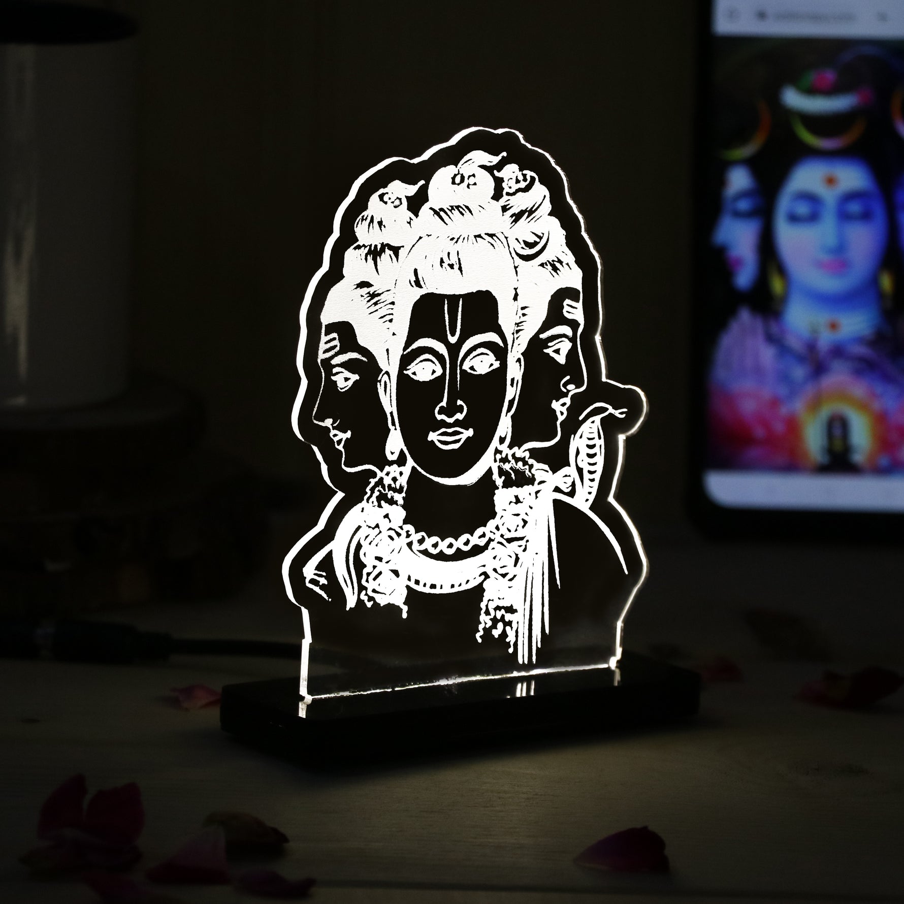 Lord Brahma LED Car Dashboard Lamp – Premium Trimurti Acrylic LED Light for Car Dashboard, Home Temple Decor, Spiritual Gift for Devotees | LoveCraftGifts™