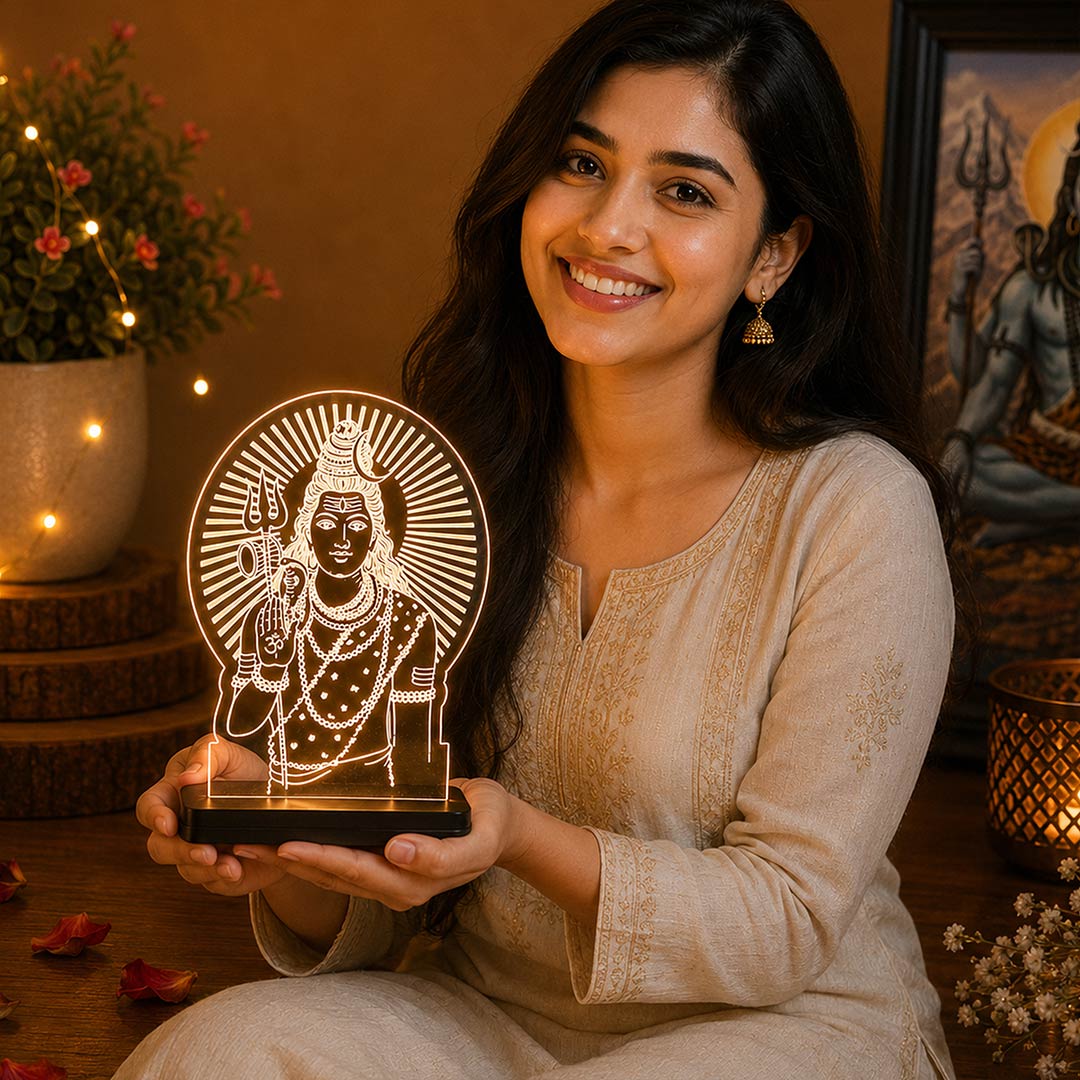 Lord Shiva LED Acrylic Lamp – Mahadev Blessing Night Light for Home Temple, Spiritual Decor & Religious Gift | LoveCraftGifts™