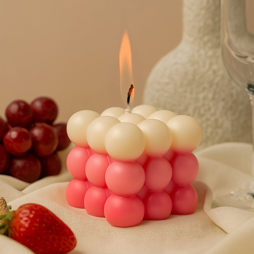 Pink & Cream Bubble Cube Candle | Love Craft Gifts