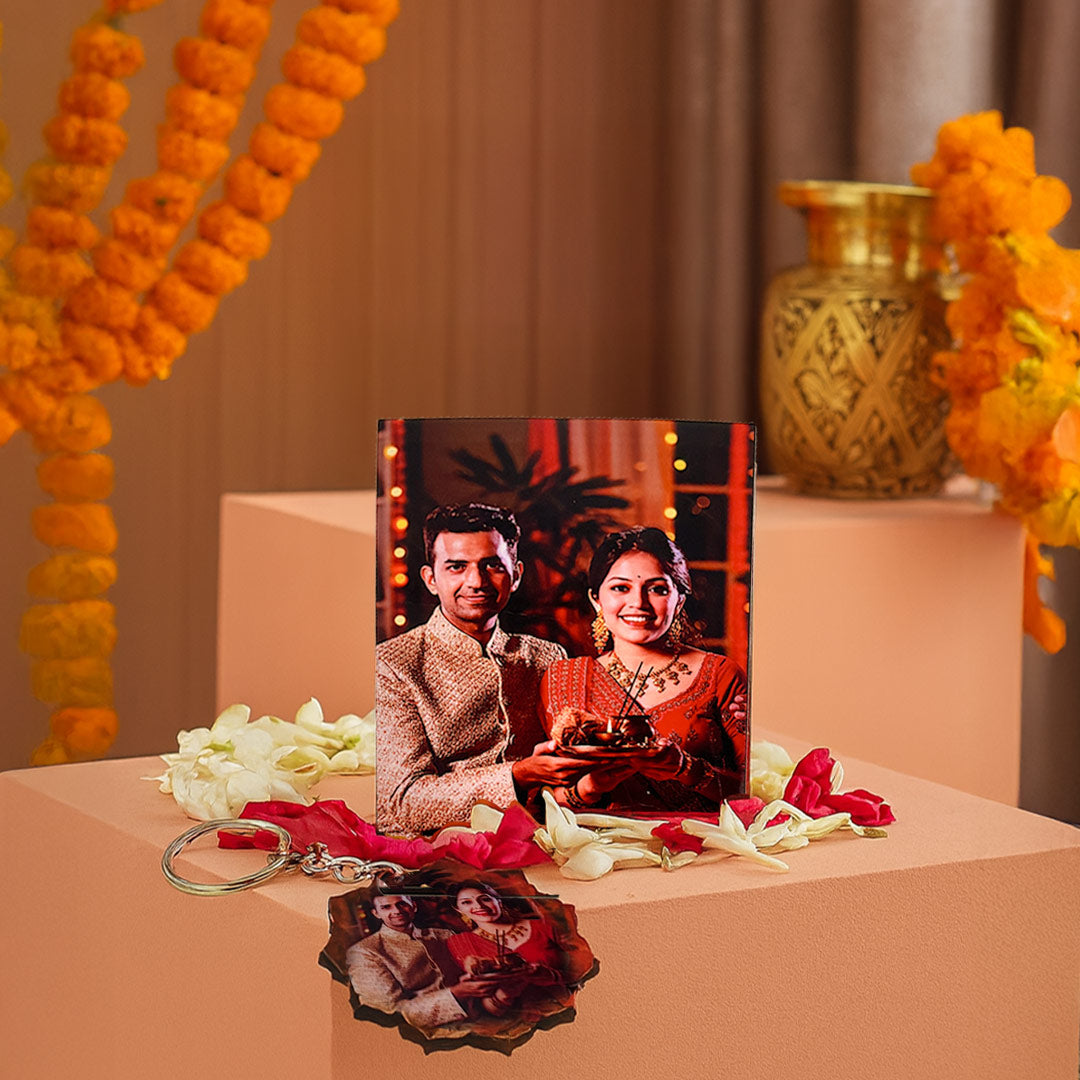 Personalized Karwa Chauth Pooja Gift Set with Photo | Love Craft Gifts
