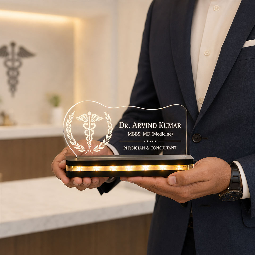 Personalized Doctor LED Acrylic Name Plate 6x8" | Physician Designation Desk Nameplate | Gift for Doctors | Love Craft Gifts™