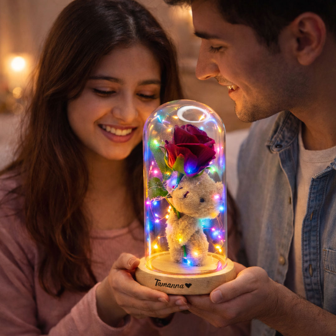 Eternal Rose Glow – Personalized Teddy Dome LED Gift | Love Craft Gifts