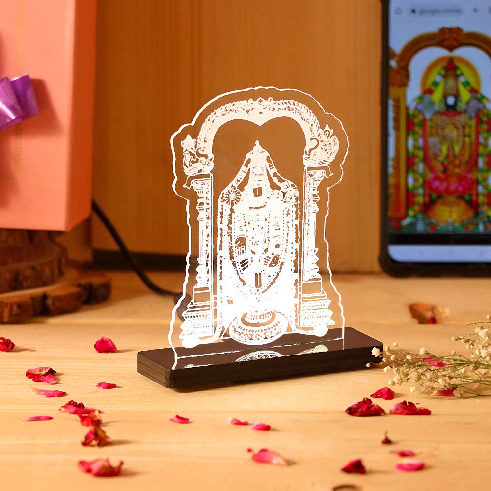 Tirupati Balaji LED Acrylic Lamp – Lord Venkateswara Divine Night Light for Home Temple, Spiritual Decor & Religious Gift | LoveCraftGifts™