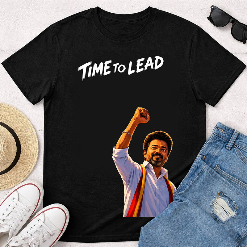 Time To Lead Vijay Leadership Graphic T-Shirt for Men & Women | Tamil Pride Political Streetwear Fan Tee - Black | Available in S, M, L, XL & XXL | Love Craft Gifts™