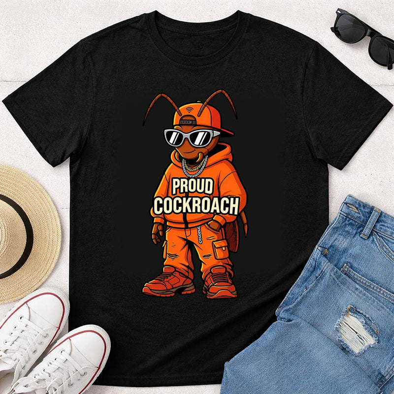 Proud Cockroach Graphic T-Shirt for Men & Women | Viral Gen Z Satirical Streetwear Tee Inspired by Internet Meme Culture - Black | Available in S, M, L, XL & XXL | Love Craft Gifts™