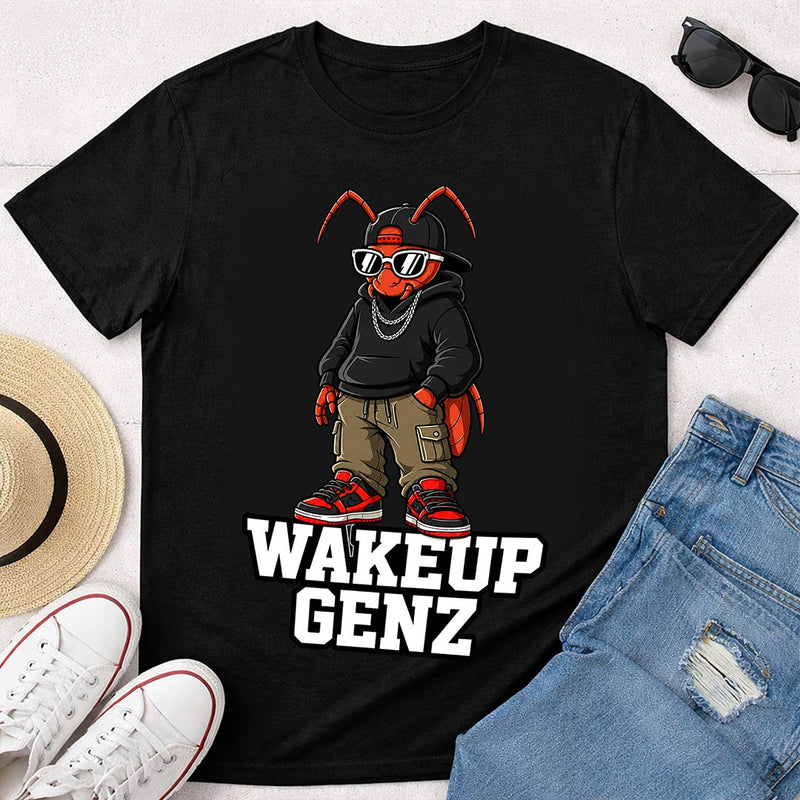 Wake Up Gen Z Cockroach Graphic T-Shirt for Men & Women | Viral Satirical Streetwear Tee Inspired by Internet Youth Culture - Black | Available in S, M, L, XL & XXL | Love Craft Gifts™