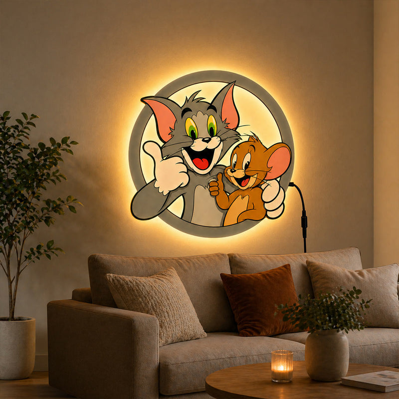Tom & Jerry LED Wall Light | Cartoon Night Lamp Gift for Kids, Couples & Cartoon Lovers - 11x11" | Love Craft Gifts™