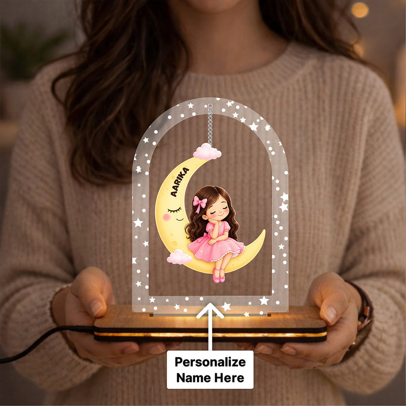 Personalized Moon Girl LED Acrylic Lamp with Custom Name for Kids Room Décor & Birthday Gift 6.5x6" | Love Craft Gifts™