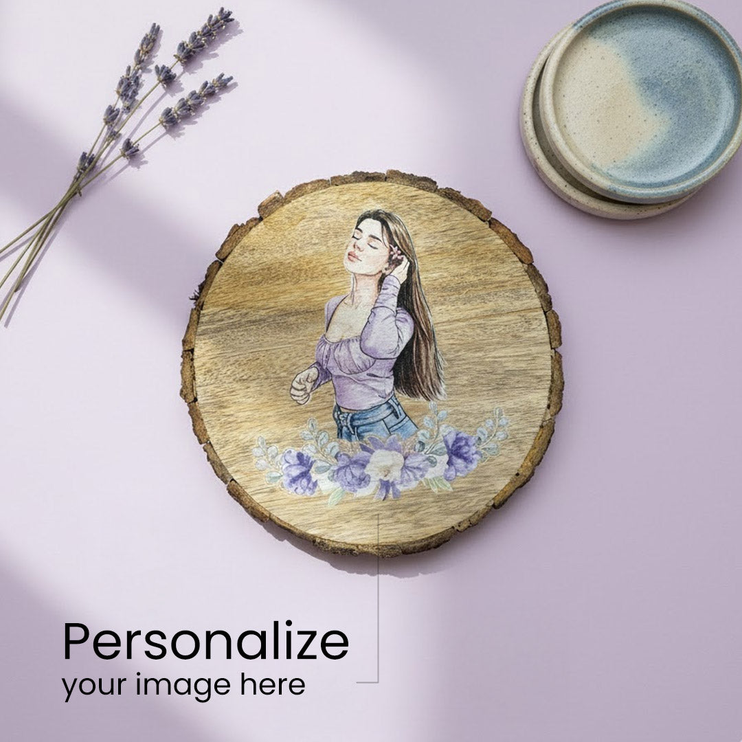 Personalized Wooden Slice (8×8 Inch) with Watercolor Art | Love Craft Gifts