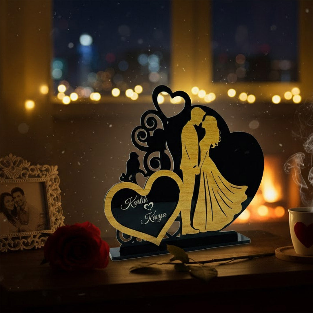 Personalized Couple Name Wooden Heart Showpiece (7×9 Inch) | Love Craft Gifts