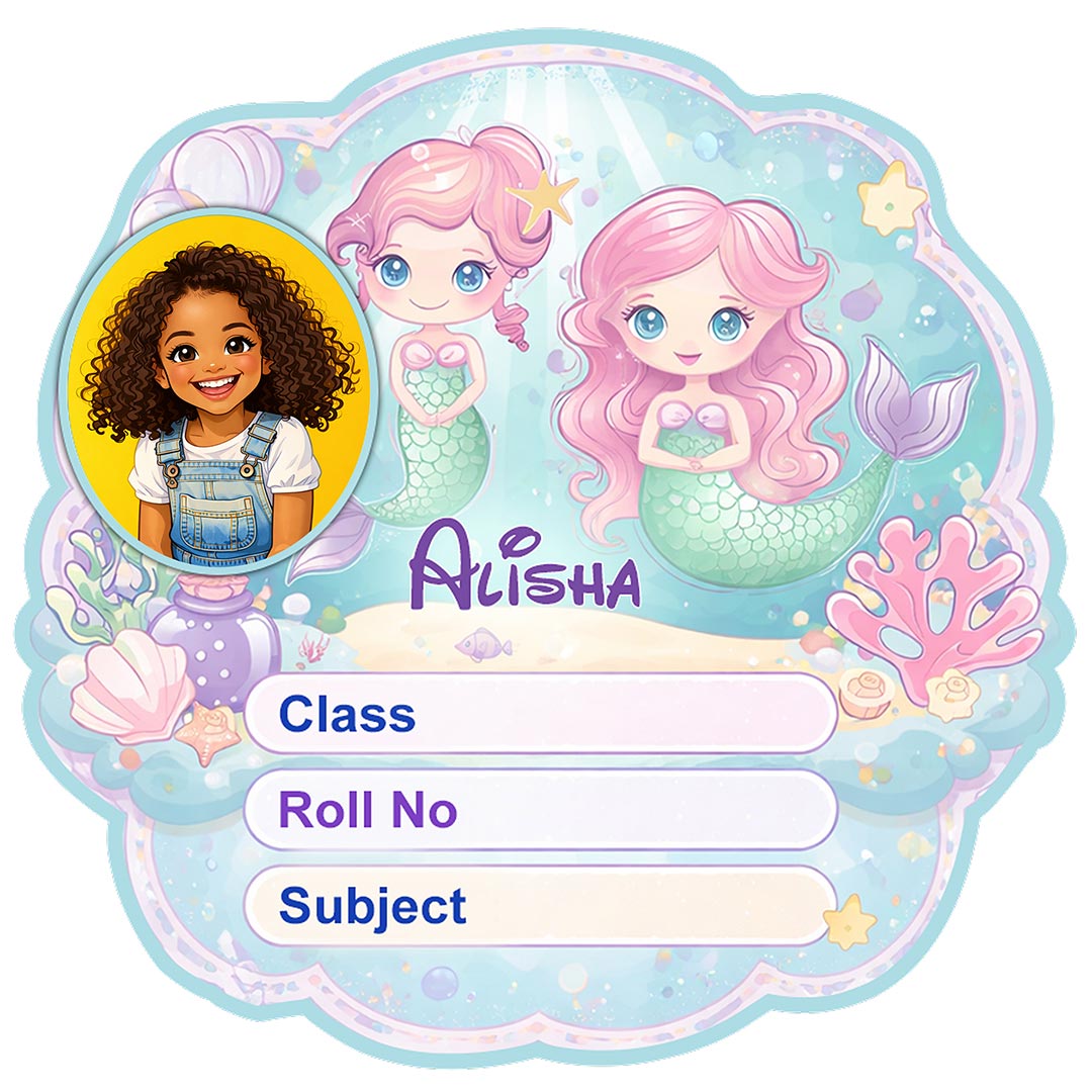 Personalized Cute Mermaid Ocean Kids Name Slips (2x3 Inch, 28 Stickers) – Custom Name & Photo School Labels | Love Craft Gifts