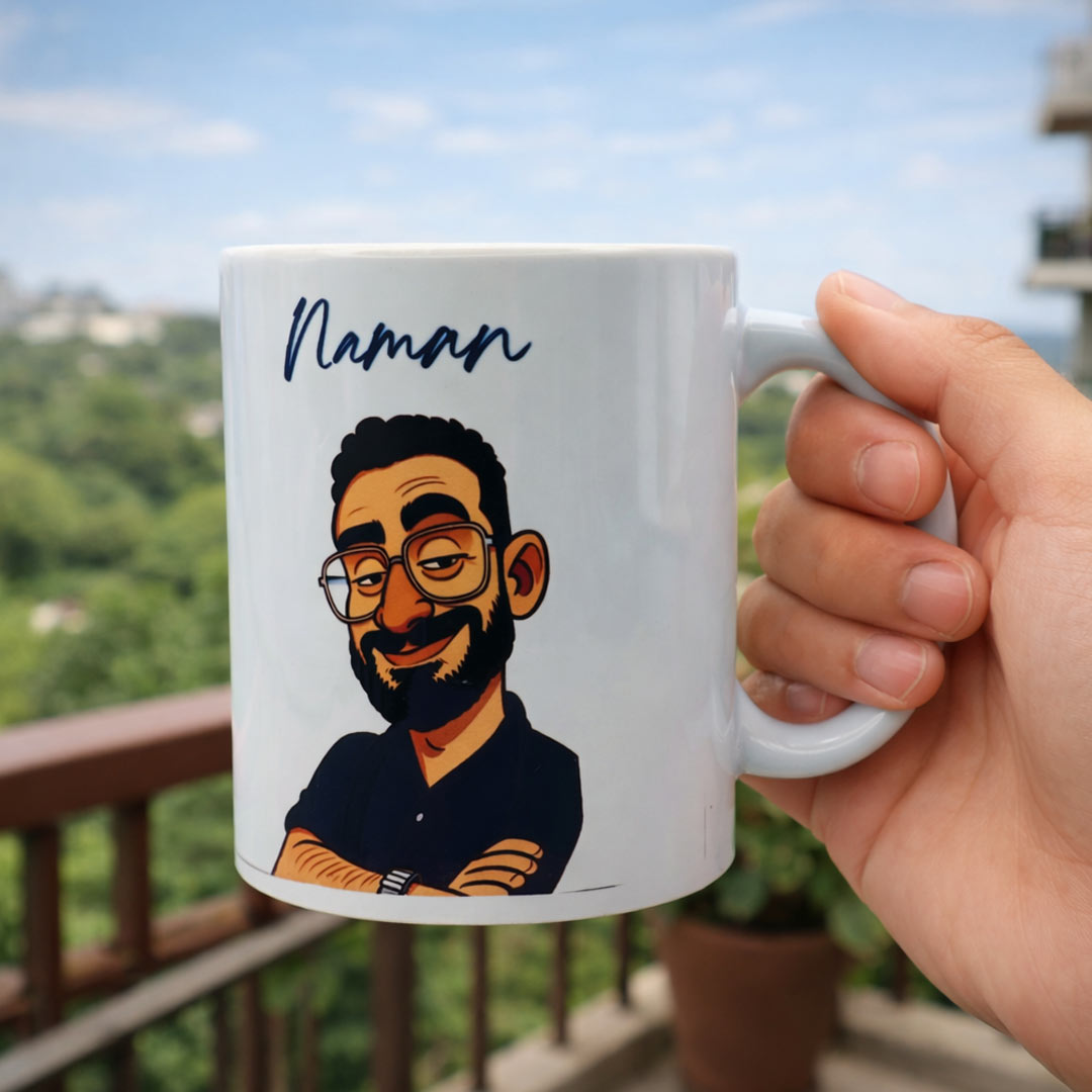 Personalized Cartoon Photo Mug – Custom Name & Face Illustration | Love Craft Gifts