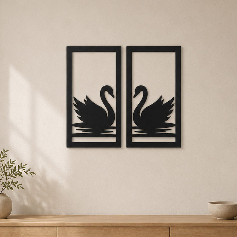 Wooden Couple Swan Wall Art | Black 2 Piece Decorative Wall Design for Home | Love Craft Gifts™