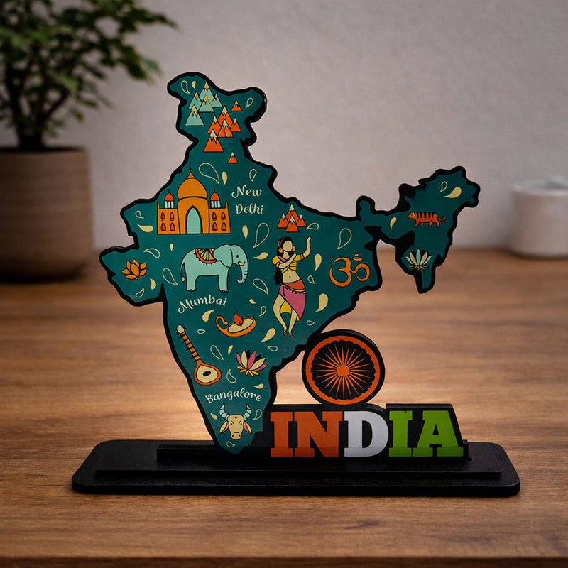 India Map Wooden Table Top Decor – 3D India Art Stand (7x7 Inch) | Love Craft Gifts