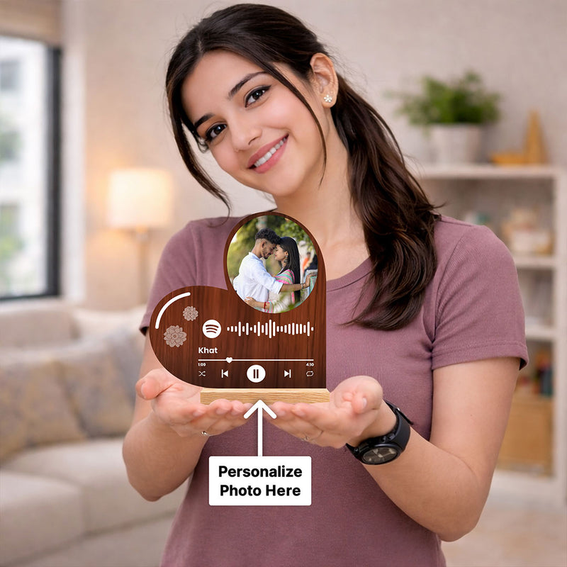Personalized Spotify Song Wooden LED Frame | Custom Photo Music Plaque Gift - 6x7.5" | Love Craft Gifts™