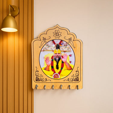 Premanand Maharaj Ji Wooden Wall Key Holder with Photo Frame | Love Craft Gifts