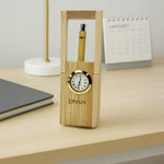 Personalized Wooden Desk Clock Pen Holder | Love Craft Gifts