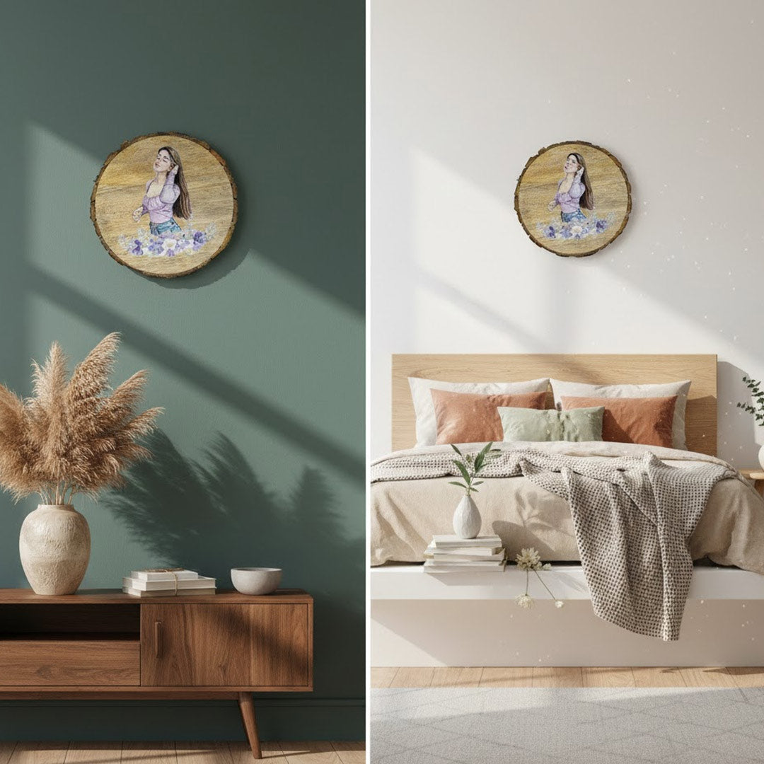 Personalized Wooden Slice (8×8 Inch) with Watercolor Art | Love Craft Gifts