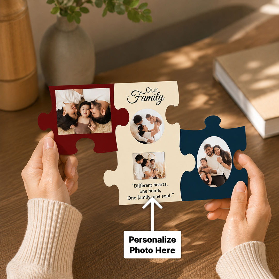 Personalized Family Puzzle Wooden Photo Frame Wall Décor | Custom Family Memory Gift for Parents, Couples & Home Decoration - 10x6" | Love Craft Gifts™